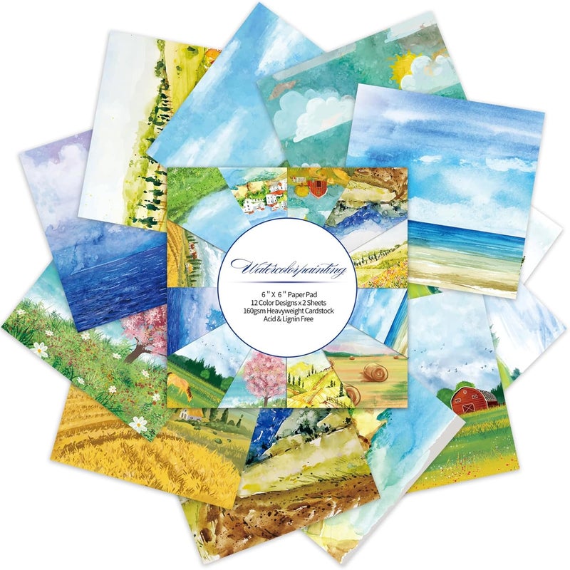 Qianshan 24 Sheets 12 Designs Scrapbook Paper Pad,6"×6” Single-Sided Decopodge Craft Cardstock Paper,Christmas Scrapbooking DIY Decorative Background Cardmaking Supplies.Landscape - Image 2